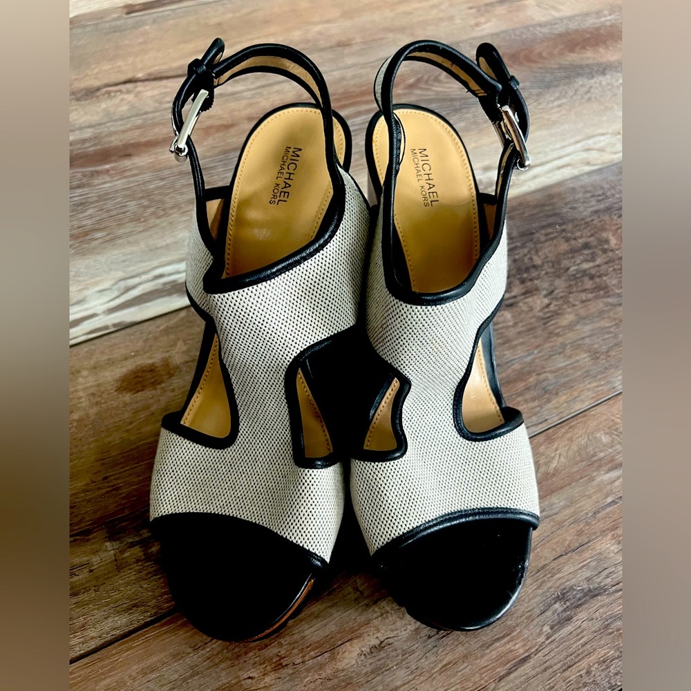 Michael Kors Black and Cream Gillian Wedge size 11